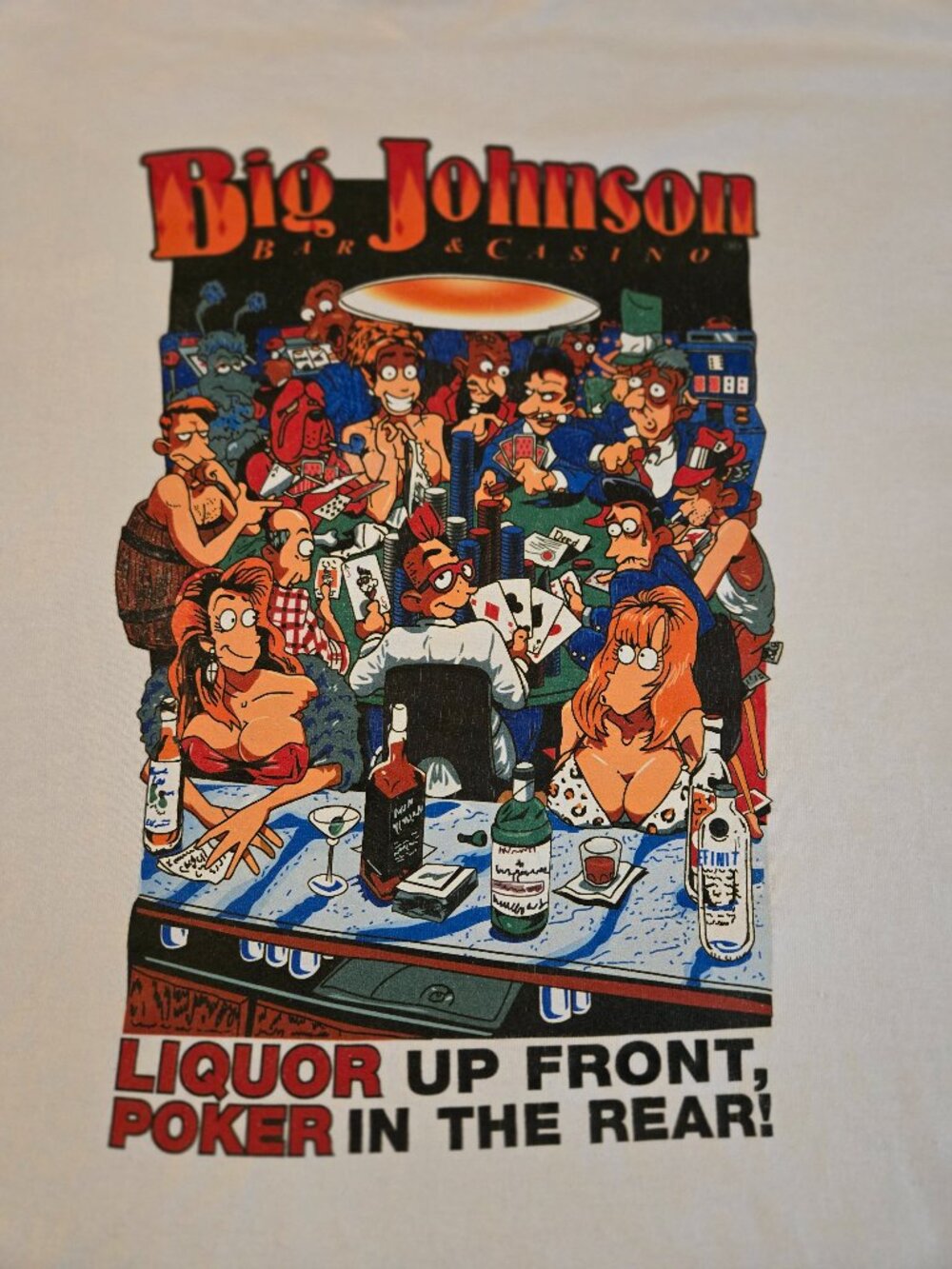 Vintage Big Johnson Casino T-Shirt Size XL White Y2K